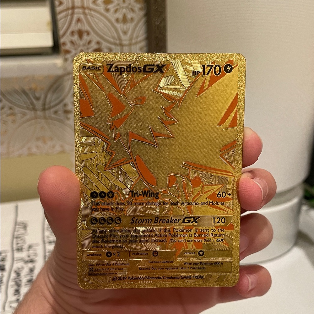 Pokemon Zapdos GX Gold Trading Card
